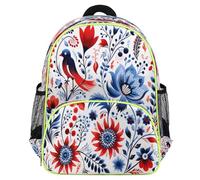 Mexpekil Zaino per bambini con stampa etnica con uccellini floreali blu, per ragazze e ragazzi, leggero, impermeabile, zaino da viaggio per bambini per la scuola materna, con cinghia toracica