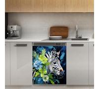 Mexpekil Zebra Fiore Lavastoviglie Magnete Copertura 53x66 Pollici Decorativo Lavastoviglie Adesivo per Porta D'ingresso Impermeabile Pannello Elettrodomestico Cucina Adesivo Magnetico