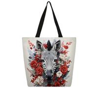 Mexpekil Zebra Head Rose Canvas Tote Bag per donne ragazze borse riutilizzabili per la spesa borse della spesa grandi borse da donna borsa a tracolla multiuso