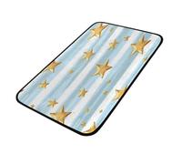 Mexpekil Zerbini con stelle dorate e strisce azzurre per interni ed esterni, 100 x 50 cm, antiscivolo, per cucina, pavimento, bagno