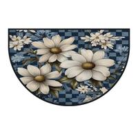 Mexpekil Zerbino a mezza luna a scacchi blu con margherite, per interni ed esterni, antiscivolo, lavabile, tappetino a semicerchio, assorbente, intrappola lo sporco, 100 x 160 cm