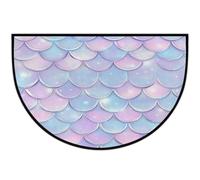 Mexpekil Zerbino a mezza luna arcobaleno con squame di pesce per interni ed esterni, antiscivolo, lavabile, zerbino a semicerchio, assorbente, tappetino semicircolare per ingresso, 61 x 91 cm