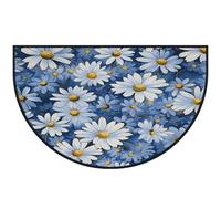 Mexpekil Zerbino a mezza luna blu con margherite, per interni ed esterni, antiscivolo, lavabile, a semicerchio, assorbente, intrappola lo sporco, 100 x 160 cm