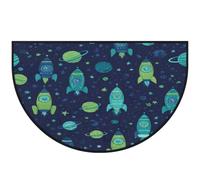 Mexpekil Zerbino a mezza luna blu con razzo spaziale, per interni ed esterni, antiscivolo, lavabile, tappetino a semicerchio, assorbente, intrappola lo sporco, tappeto semicircolare, 100 x 160 cm