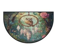 Mexpekil Zerbino a mezza luna con acchiappasogni, gufo, foresta, mezza luna, per interni ed esterni, antiscivolo, lavabile, tappetino assorbente per lo sporco, 100 x 160 cm