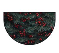Mexpekil Zerbino a mezza luna con bacche rosse e rami di pino verde, per interni ed esterni, antiscivolo, lavabile, tappetino a semicerchio, assorbente, intrappola lo sporco, 100 x 160 cm