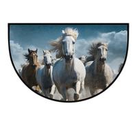 Mexpekil Zerbino a mezza luna con cavallo che corre, per interni ed esterni, antiscivolo, lavabile, a semicerchio, assorbente, intrappola lo sporco, tappeto semicircolare per ingresso, 61 x 91 cm