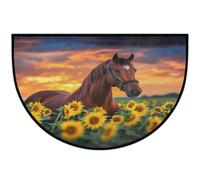 Mexpekil Zerbino a mezza luna con cavallo marrone e girasole per interni ed esterni, antiscivolo, lavabile, zerbino a semicerchio, assorbente, tappetino semicircolare per ingresso, 61 x 91 cm