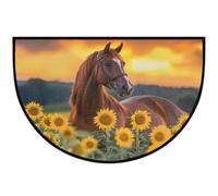 Mexpekil Zerbino a mezza luna con cavallo marrone girasole per interni ed esterni, antiscivolo, lavabile, zerbino a semicerchio, assorbente, mezzo rotondo, per ingresso, 61 x 91 cm