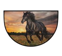 Mexpekil Zerbino a mezza luna con cavallo nero, per interni ed esterni, antiscivolo, lavabile, a semicerchio, assorbente, intrappola lo sporco, tappeto semicircolare per ingresso, 61 x 91 cm