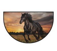 Mexpekil Zerbino a mezza luna con cavallo nero, per interni ed esterni, antiscivolo, lavabile, tappetino a semicerchio, assorbente, intrappola lo sporco, 100 x 160 cm