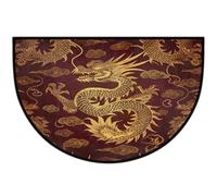 Mexpekil Zerbino a mezza luna con drago dorato, per interni ed esterni, antiscivolo, lavabile, a semicerchio, assorbente, intrappola lo sporco, tappeto semicircolare per ingresso, 61 x 91 cm