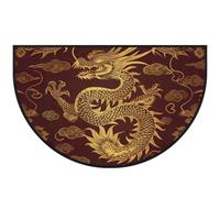 Mexpekil Zerbino a mezza luna con drago dorato, per interni ed esterni, antiscivolo, lavabile, tappetino a semicerchio, assorbente, intrappola lo sporco, 100 x 160 cm