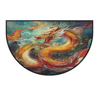 Mexpekil Zerbino a mezza luna con drago e nuvola dorata, per interni ed esterni, antiscivolo, lavabile, a semicerchio, assorbente, intrappola lo sporco, 100 x 160 cm