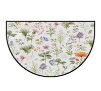 Mexpekil Zerbino a mezza luna con fiori e piante, per interni ed esterni, antiscivolo, lavabile, tappetino a semicerchio, assorbente, intrappola lo sporco, 100 x 160 cm