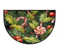 Mexpekil Zerbino a mezza luna con foglie di Natale, per interni ed esterni, antiscivolo, lavabile, a semicerchio, assorbente, intrappola lo sporco, tappeto semicircolare per ingresso, 61 x 91 cm