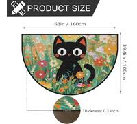 Mexpekil Zerbino a mezza luna con gatto nero e campo di fiori a mezza luna, per interni ed esterni, antiscivolo, lavabile, a semicerchio, assorbente, intrappola lo sporco, 100 x 160 cm
