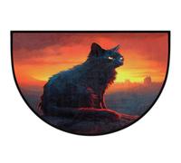 Mexpekil Zerbino a mezza luna con gatto nero e tramonto, per interni ed esterni, antiscivolo, lavabile, a semicerchio, assorbente, intrappola lo sporco, tappeto semicircolare per ingresso, 61 x 91 cm