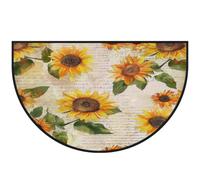 Mexpekil Zerbino a mezza luna con girasoli e lettera per interni ed esterni, antiscivolo, lavabile, tappetino a semicerchio, assorbente, intrappola lo sporco, 100 x 160 cm