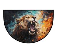 Mexpekil Zerbino a mezza luna con leone arrabbiato per interni ed esterni, antiscivolo, lavabile, zerbino a semicerchio, assorbente, per ingresso, 61 x 91 cm