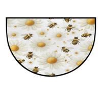 Mexpekil Zerbino a mezza luna con margherite bianche, per interni ed esterni, antiscivolo, lavabile, a semicerchio, assorbente, intrappola lo sporco, tappeto semicircolare per ingresso, 61 x 91 cm