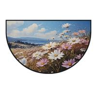 Mexpekil Zerbino a mezza luna con margherite marine, per interni ed esterni, antiscivolo, lavabile, a semicerchio, assorbente, intrappola lo sporco, 100 x 160 cm