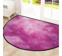 Mexpekil Zerbino a mezza luna con motivo marmo rosa, per interni ed esterni, antiscivolo, lavabile, tappetino a semicerchio, assorbente, intrappola lo sporco, 100 x 160 cm