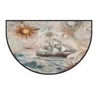 Mexpekil Zerbino a mezza luna con navi nautiche, per interni ed esterni, antiscivolo, lavabile, tappetino a semicerchio, assorbente, intrappola lo sporco, 100 x 160 cm