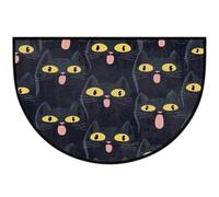 Mexpekil Zerbino a mezza luna con occhi di gatto giallo e nero, per interni ed esterni, antiscivolo, lavabile, a semicerchio, assorbente, intrappola lo sporco, tappeto semicircolare per ingresso, 61 x