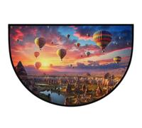 Mexpekil Zerbino a mezza luna con paesaggio con palloncini e città, per interni ed esterni, antiscivolo, lavabile, a semicerchio, assorbente, intrappola lo sporco, tappeto semicircolare per ingresso