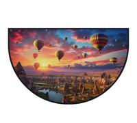 Mexpekil Zerbino a mezza luna con paesaggio con palloncini e città, per interni ed esterni, antiscivolo, lavabile, a semicerchio, assorbente, intrappola lo sporco, 100 x 160 cm