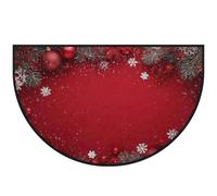 Mexpekil Zerbino a mezza luna con palline di Natale e ramo di pino, per interni ed esterni, antiscivolo, lavabile, tappetino assorbente per lo sporco, 100 x 160 cm