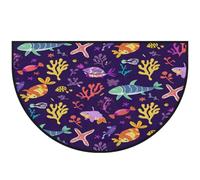 Mexpekil Zerbino a mezza luna con pesce viola corallo per interni ed esterni, antiscivolo, lavabile, tappetino a semicerchio, assorbente, intrappola lo sporco, 100 x 160 cm