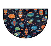 Mexpekil Zerbino a mezza luna con pianeta universo e razzo, tappetino antiscivolo per interni ed esterni, lavabile, zerbino a semicerchio, assorbente, per ingresso, 61 x 91 cm