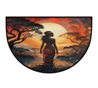 Mexpekil Zerbino a mezza luna con ragazza africana e foresta per interni ed esterni, antiscivolo, lavabile, zerbino a semicerchio, assorbente, per ingresso, 61 x 91 cm