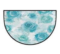 Mexpekil Zerbino a mezza luna con rose turchesi e fiocchi di neve, per interni ed esterni, antiscivolo, lavabile, a semicerchio, assorbente, intrappola lo sporco, per ingresso, 61 x 91 cm