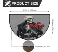 Mexpekil Zerbino a mezza luna con scheletro che tiene rose per interni ed esterni, antiscivolo, lavabile, tappetino a semicerchio, assorbente, intrappola lo sporco, 100 x 160 cm