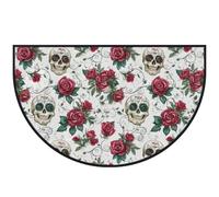 Mexpekil Zerbino a mezza luna con scheletro di rosa rossa, per interni ed esterni, antiscivolo, lavabile, tappetino a semicerchio, assorbente, intrappola lo sporco, 100 x 160 cm