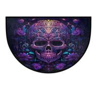 Mexpekil Zerbino a mezza luna con teschio e fiore viola, tappetino antiscivolo per interni ed esterni, lavabile, zerbino a semicerchio, assorbente e semicircolare, tappeto semicircolare per ingresso