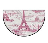 Mexpekil Zerbino a mezza luna con Torre Eiffel di Parigi, per interni ed esterni, antiscivolo, lavabile, a semicerchio, assorbente, intrappola lo sporco, 100 x 160 cm