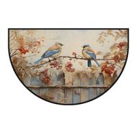 Mexpekil Zerbino a mezza luna con uccelli in legno e albero, per interni ed esterni, antiscivolo, lavabile, tappetino a semicerchio, assorbente, intrappola lo sporco, 100 x 160 cm