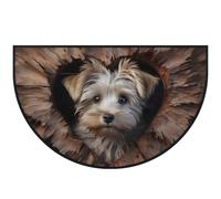 Mexpekil Zerbino a mezza luna in legno con cane carino, per interni ed esterni, antiscivolo, lavabile, tappetino a semicerchio, assorbente, intrappola lo sporco, tappeto semicircolare, 100 x 160 cm