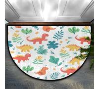 Mexpekil Zerbino a mezza luna per interni, con dinosauro e foglia in stile cartone animato, lavabile, antiscivolo, decorazione per la casa, per esterni, per interni, ingresso, porta anteriore e