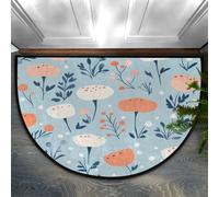 Mexpekil Zerbino a mezza luna per interni, con fiori blu, lavabile, antiscivolo, decorazione per la casa, per esterni, per interni, ingresso, porta anteriore e posteriore, giardino