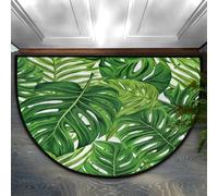 Mexpekil Zerbino a mezza luna per interni, con foglie tropicali e palma verde, lavabile, antiscivolo, decorazione per la casa ed esterni, per interni, ingresso, porta anteriore e posteriore, giardino