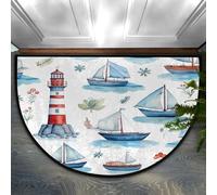Mexpekil Zerbino a mezza luna per interni, grazioso faro, barca a vela nautico, lavabile, antiscivolo, decorazione per la casa ed esterni, per interni, ingresso, porta anteriore e posteriore, giardino