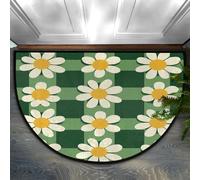 Mexpekil Zerbino a mezza luna per interni, motivo scozzese retrò con margherite e fiori, lavabile, antiscivolo, decorazione per la casa, per esterni, per interni, ingresso, porta anteriore e