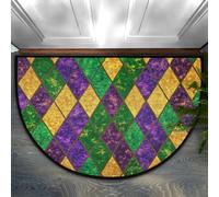 Mexpekil Zerbino a mezza luna per interni, motivo scozzese verde, viola e giallo, lavabile, antiscivolo, decorazione per la casa ed esterni, per interni, ingresso, porta anteriore e posteriore