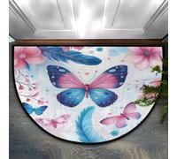 Mexpekil Zerbino a mezza luna per interni, rosa, blu, farfalla, fiore, piuma, lavabile, antiscivolo, decorazione per la casa ed esterni, per interni, ingresso, porta anteriore e posteriore, giardino
