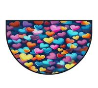 Mexpekil Zerbino colorato a mezza luna con cuore colorato per San Valentino, per interni ed esterni, antiscivolo, lavabile, tappetino a semicerchio, assorbente, intrappola lo sporco, tappeto